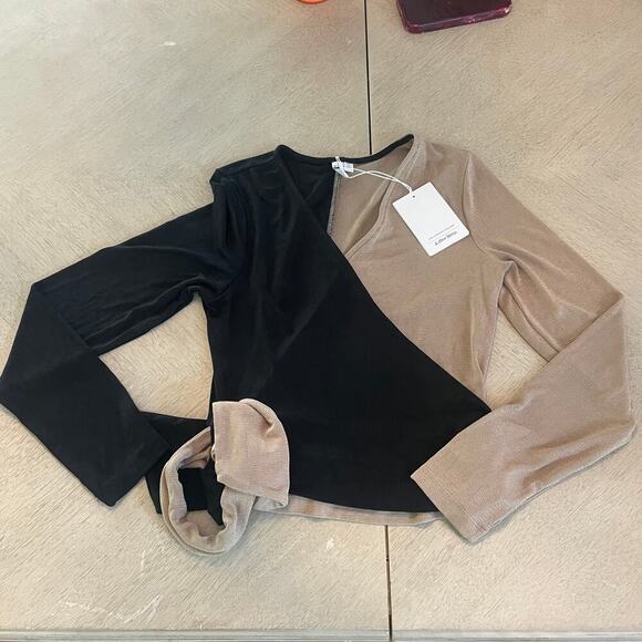 NWT!  & Other Stories Two-Tone Wrap Blouse in Black and Tan  - Size Small - Picture 10 of 16